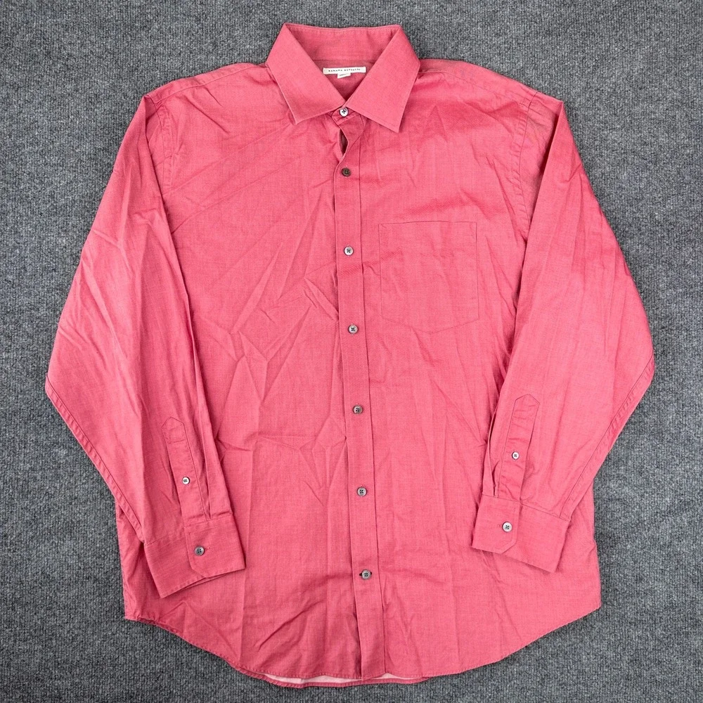 Banana Republic Shirt Mens 17 XL Pink Red Long Sleeve Button Up Cotton
